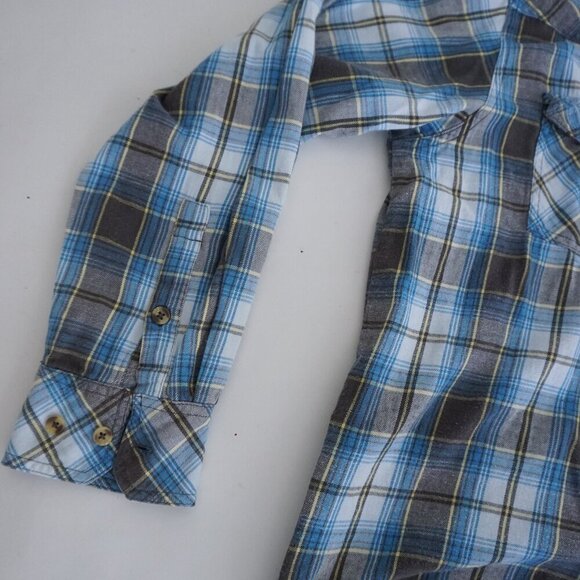 Vintage Dakota Blue Brown Plaid Button Up Outdoor Hiking Cottage Cotton Shirt XL - Picture 8 of 11